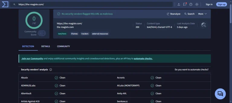 Descargar Magistv Gratis (No es necesario iniciar sesión) 3 Informe de seguridad del APK de Magis TV